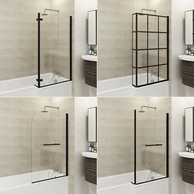 Matte Black Pivot Curved P Bath Shower Screen Glass Door L Shaped Hinged Panel • £79.97