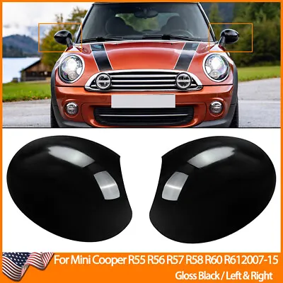 Side Wing Mirror Cover Caps For Mini Cooper R55 R56 R57 R58 R59 R60 Glossy Black • $44.64