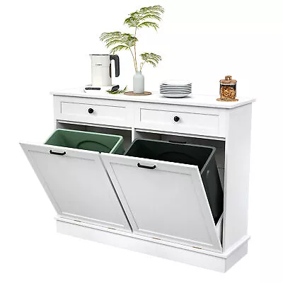 Double Tilt Out Trash Cabinet Kitchen Garbage Laundry Sorter Storage Cabinet • $156.99