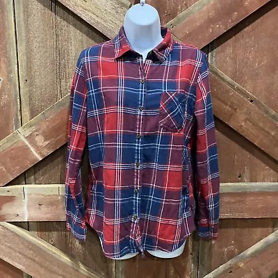 FIELD AND STREAM Women’s Flannel Blue Red Plaid Button Down Shirt Medium Woodsy • £12.81