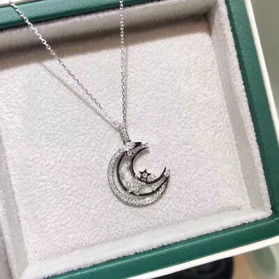 Moon&star Shape Necklace Pendant Unique Cubic Zircon 925 Silver Women Jewelry • $2.13