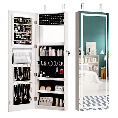 Mirror Jewelry Cabinet Lockable LED Jewelry Armoire Storage Organizer With Light • £89.95