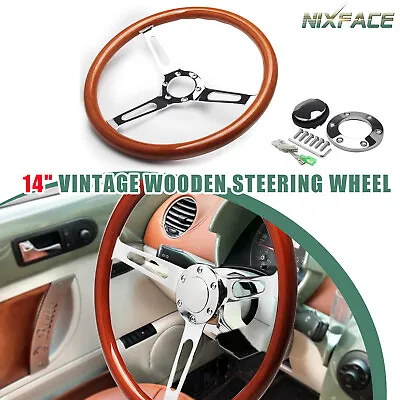 14'' 350mm Wood Grain Steering Wheel Vintage Grant Nostalgia Style W/Horn Button • $75.99