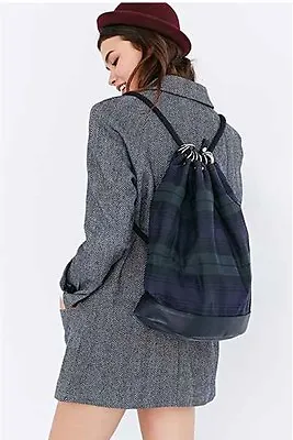 Kate Sheridan Tartan Duffle Bag Backpack Green Navy Blue $268.00 X Anthropologie • £258.41