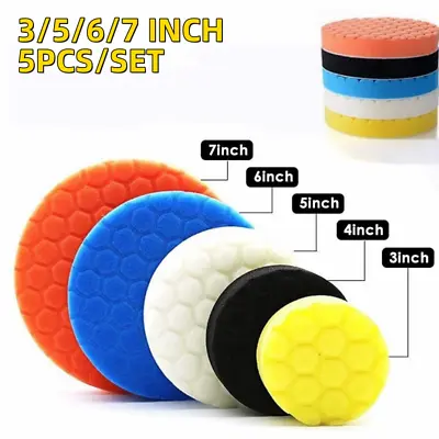 5PCS Car Polishing Pads 3/5/6/7 Inch Flat Sponge Buffing Pad Buffer Polisher Kit • $17.59