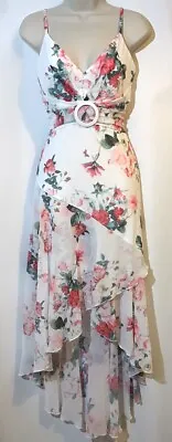 New Lipsy Abbey Clancy Size 10 White Elsie Floral Printed Cami Wrap Maxi Dress • £34.99