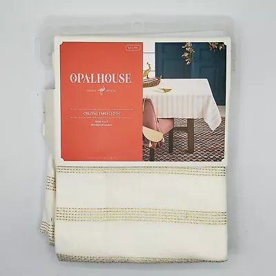 OpalHouse Tablecloth 52 X 70 Oblong Ivory Gold Metallic Stripes Holiday Table • $5.23