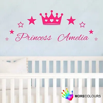 Personalised Name Wall Art Sticker Princess Crown  Children Girls Bedroom  • £7.99