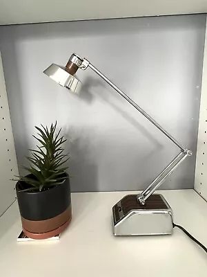 Vintage Articulating Industrial Desk Lamp HiLow Transformer Powered Brown Silver • $35