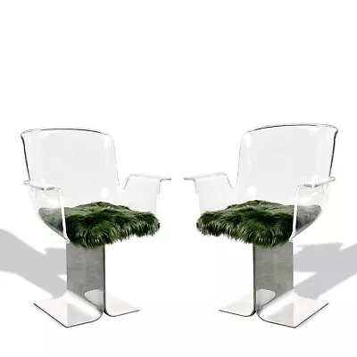 Vintage Pair Pace Collection Lucite Aluminum Swivel Armchairs Mid Century Modern • $4500