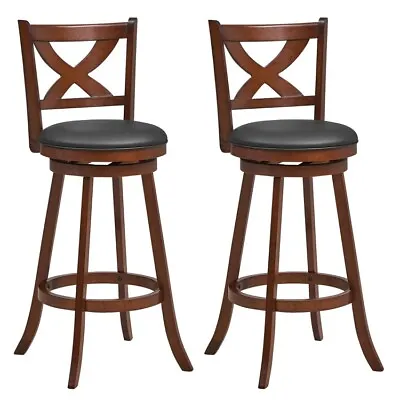 Set Of 2 Counter Height Chair Kitchen Backrest Swivel Padded Seat Wood Bar Stool • $148.97