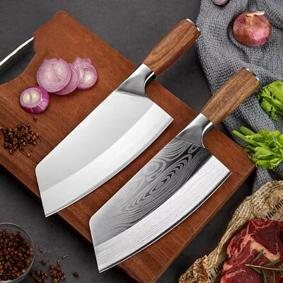 Kitchen Meat Cleaver Stainless Steel Butcher Chopping Slicer Chef's Knife Gift • $9.99