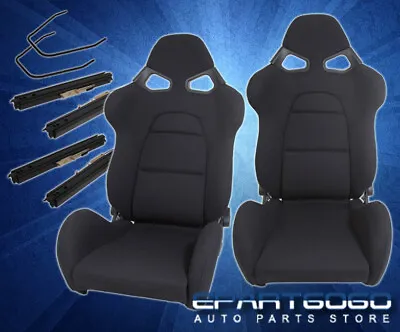 Full Reclinable Adjustable Sport Racing Bucket Seats Black Cloth Universal Pair • $343.99