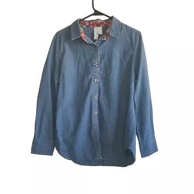 MATILDA JANE Blouse Women's Size Medium Denim Button Up Shirt Paint By Numbers • $10