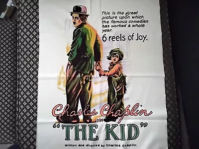 Vintage CHARLIE CHAPLIN Movie Fabric Poster From The Kid - 1980s Reproduction - • £9.99