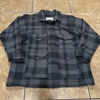 VTG Filson Mackinaw Jacket Buffalo Plaid Charcoal Grey LOT 83 Double Wool • $299.95