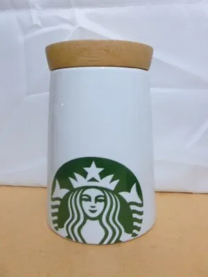 Starbucks Coffee White Ceramic Storage Jar With Wooden Suction Lid       M2 • £9