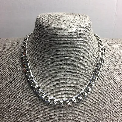 Vintage Chunky Silver Tone Bold Curb Link Chain Necklace 90s Y2k 16in Unisex • £12.99