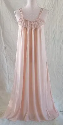 Vtg Val Mode Silky Long Nylon Lace Nightgown Negligee Peach Womens Large • $39.99