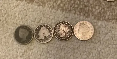 Lot Of 4 V Nickels. Dates All Visible. Random Dates.  • $9