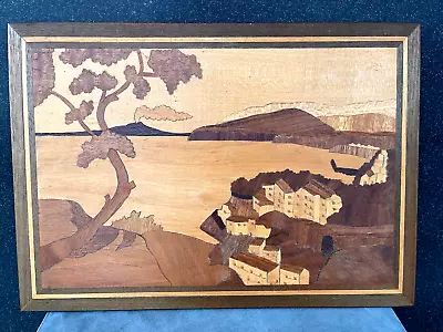Vintage Wooden Marquetry Inlay Seaside Italy Scenic Wall Art Picture Plaque • $16