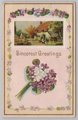 Greetings~Bouquet Flowers & Home Sincerest Greetings~Vintage Postcard • $1.35