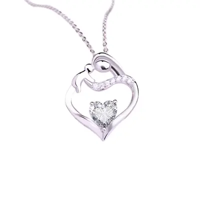 925 Silver Mother And Child Necklace Heart Mom & Daughter & Son For Her 18  PE38 • $15.95