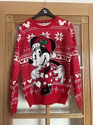 Womens George Disney Minnie Mouse Christmas Jumper Soft Red Knitted Size Small S • £13.99