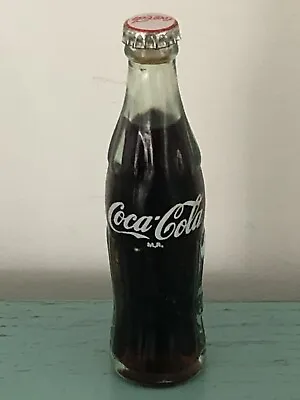 Vintage Mini Coke Coca Cola Soda Bottle Glass 3 Inch Filled Metal Top EXCELLENT • $19.99