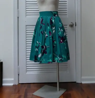 Merona Skirt Floral Pleated Full Purple Teal Green Sea Foam Knee Length Lined S • $9.99