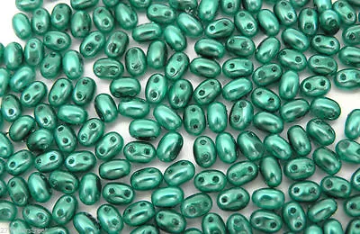 $7.99 • Buy 600 Czech Duo / Twin Seed Beads 2.5x5mm Teal Green Pearl Color With 2 Holes