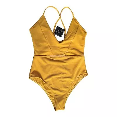 Zaful Mustard Yellow One Piece Swimsuit Size 10 NWT V-Neck Strappy Back • $25