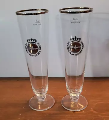 Vintage (2) Warsteiner German Pilsner Beer Glasses 0.31 Gold Rim 9” Footed • $12.50