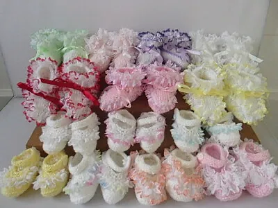 £3.65 • Buy Cute Hand Knit Baby Girls Romany Booties Shoes Newborn Choice Of Colour & Design