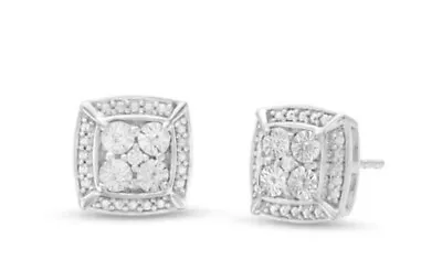 Zales: Diamond Accent Cushion Stud Earrings In Sterling Silver • $120