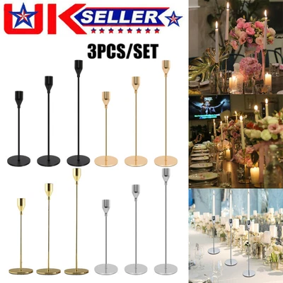 £20.19 • Buy Taper Candle Holders Candlesticks Set Of 3 Metal Single Tall Candles Stick Decor