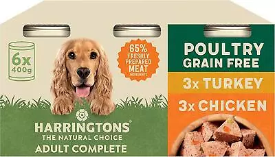 HARRINGTONS - Grain Free Wet Dog Food Cans With Chicken & Turkey - 6x400g • £12.49