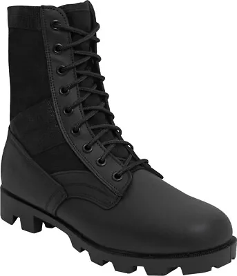 Black Leather Military Jungle Boots Panama Sole Tactical Combat Army Vietnam • $45.99