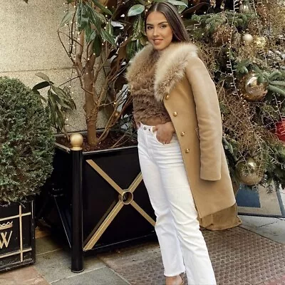$169 • Buy Zara Faux Fur Straight Cut Wool Blend Coat Camel Tan Xs,x,xl Nwt