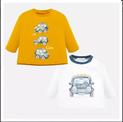 NWT Mayoral Boutique Baby Boys 1 - 2 Month Long Sleeve T Shirt CARS  Set Of 2 • $17.85