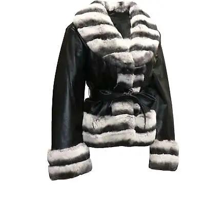 BARYA NEW YORK Women's Rex Rabbit Fur Trim Leather Jacket • $603.90