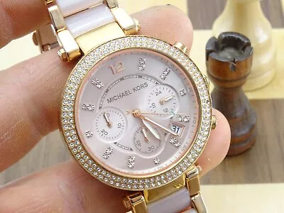 MICHAEL KORS Parker 38mm Ladies Rose Gold Chronograph Wristwatch MK-5896 • $15.56
