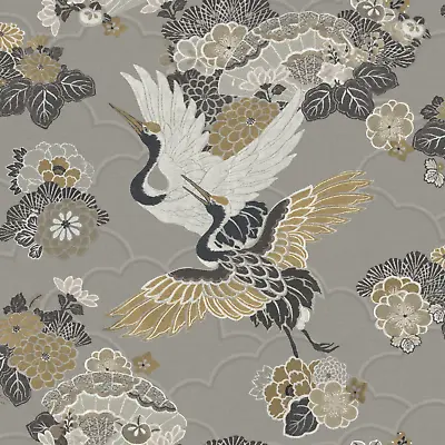 £10.99 • Buy Rasch Kyoto Crane Birds Beige & Black Floral Japanese Oriental Wallpaper 282787