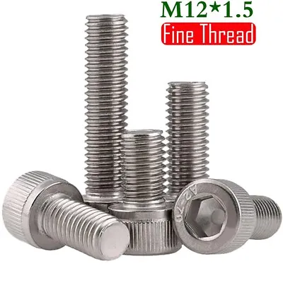 M12 - 1.5 Fine Thread A2 Stainless Steel Hex Socket Head Cap Screws Bolts DIN912 • $10.42