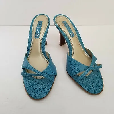 Unisa Sandal Womens Size 6B Turquoise Leather Strappy Slip On Adjustable Strap • $10.97