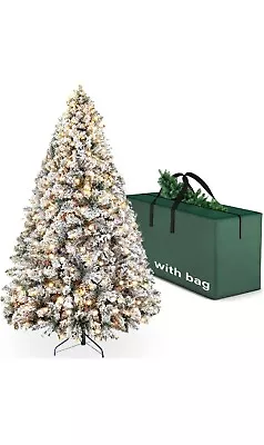 YouMedi 6.5ft Snow Flocked Pre-Lit Artificial Christmas Tree • $89.99