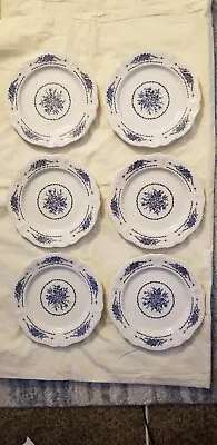 MAYHILL Federalist Ironstone Dinner Plates (6) 10 5/8  White/Blue Floral. • $72