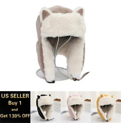 Men Women Cat Ear Winter Hat Aviator Russian Trooper Earflap Warm Snow Ski Cap • $14.88