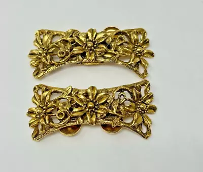 Beautiful Vintage Goldtone Floral Flowers Signed MUSI Shoe Clips • $29.99