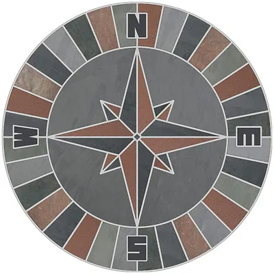 36  Mosaic Medallion Natural Stone Nautical Compass Rose - Slate & Quarry Tile • $649